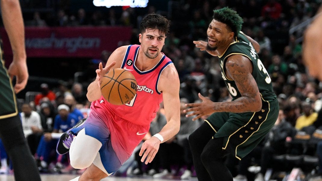 Short-handed Wizards, led by Kristpas Porzingis, rout Celtics 130-111