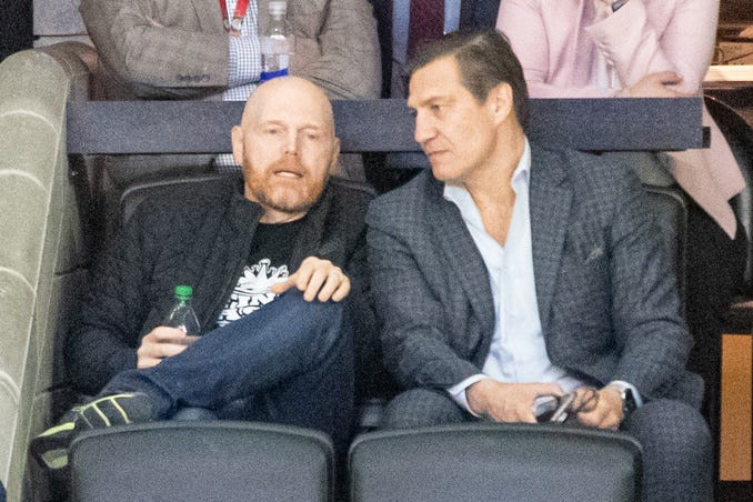 Apr 1, 2023; Ottawa, Ontario, CAN; Comedian Bill Burr attended the game between the Toronto Maple Leafs and the Ottawa Senators at the Canadian Tire Centre. Mandatory Credit: Marc DesRosiers-USA TODAY Sports