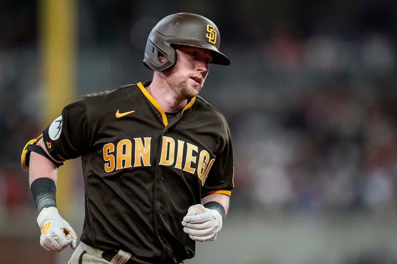 Padres first baseman Jake Cronenworth (9) runs the bases after hitting a home run against the Atlanta Braves