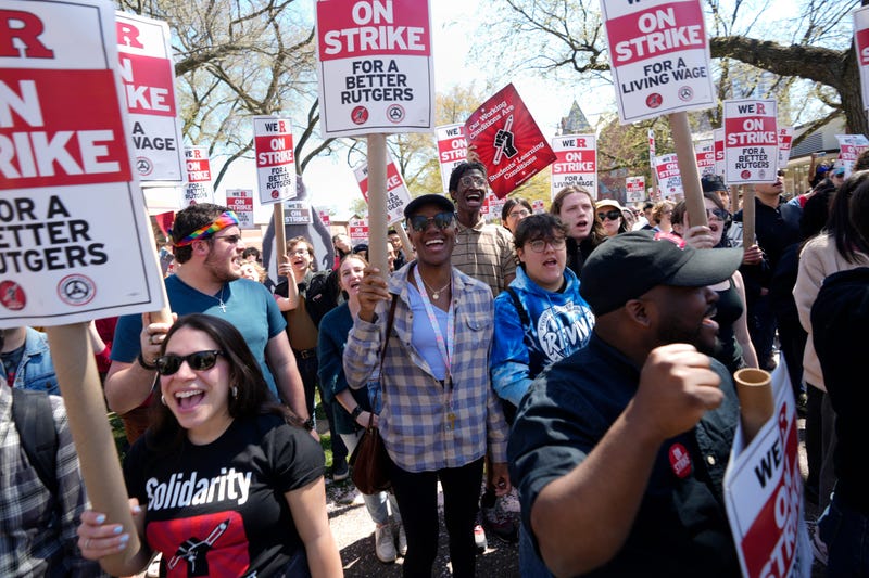 Hundreds rallied on the campus of Rutgers University, in New Brunswick for a contract. Monday, April 10, 2023.