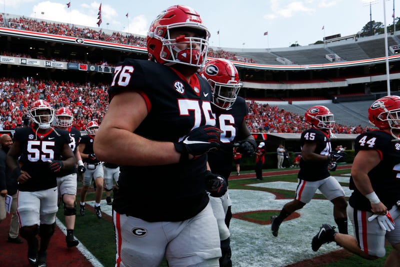 The Black team takes the field during the UGA G-Day spring football game at Sanford Stadium in Athens, Ga., on Saturday, April 15, 2023. News Joshua L Jones