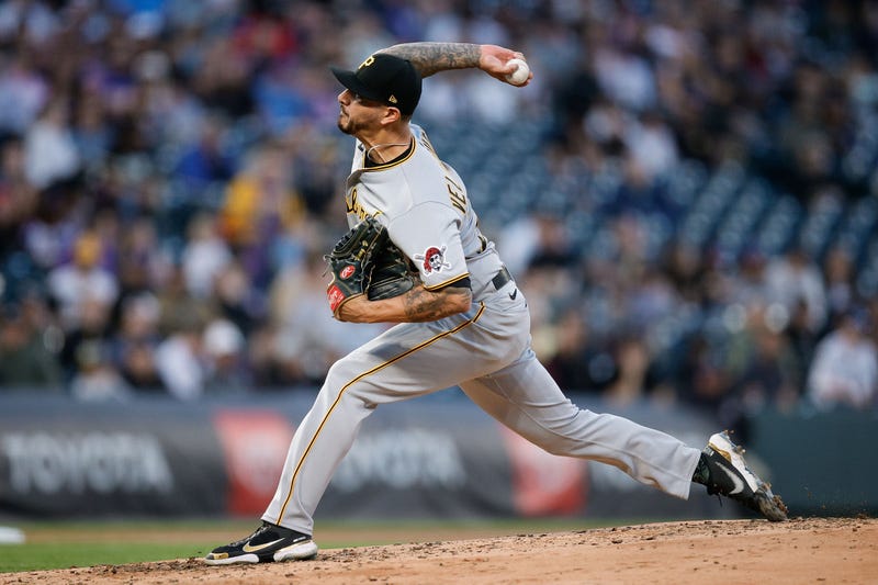 Pittsburgh Pirates starting pitcher Vince Velasquez (27) delivers a pitch in the second inning against the Colorado Rockies