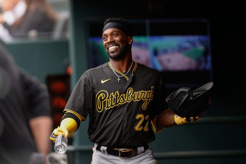 Andrew McCutchen happy in dugout