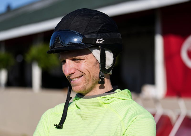 May 2, 2023; Louisville, KY, USA; Jockey Jareth Loveberry, outside Barn 1 on Tuesday morning at Churchill Downs in Louisville, Ky., will ride Kentucky Derby contender Two Phil's.