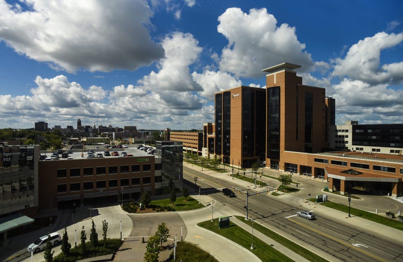 A view of Sparrow Hospital and the downtown Lansing skyline, seen Thursday, Sept. 9, 2021.