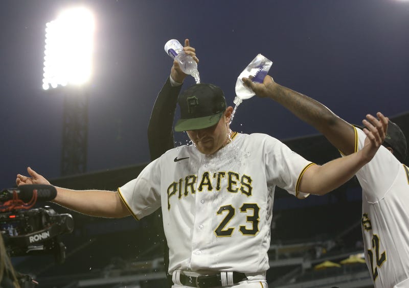 Mitch Keller celebrates after complete game win