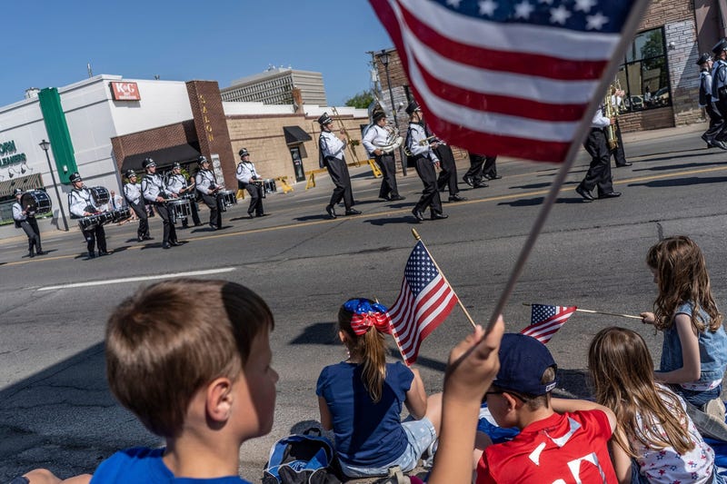 American flags in Memorial Day parade