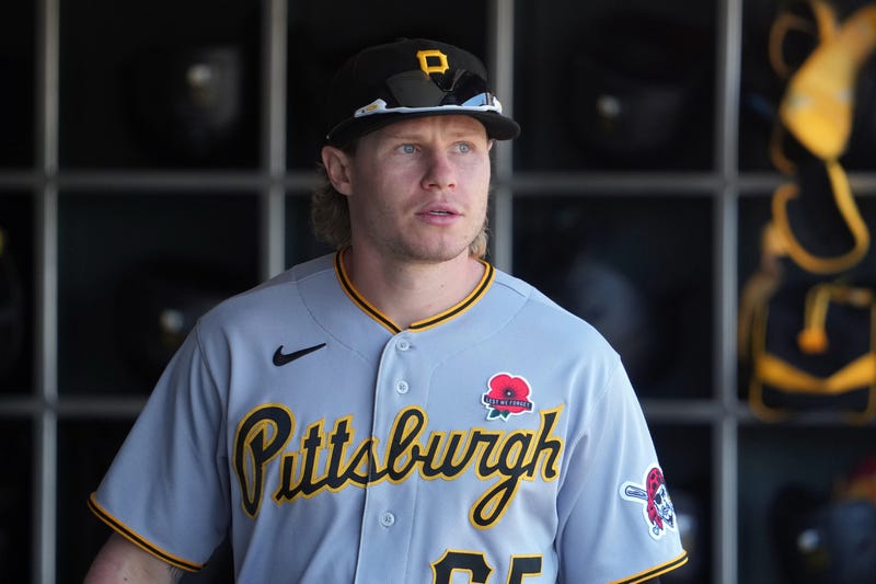 Pittsburgh Pirates center fielder Jack Suwinski (65) walks in the dugout before the game against the San Francisco Giants