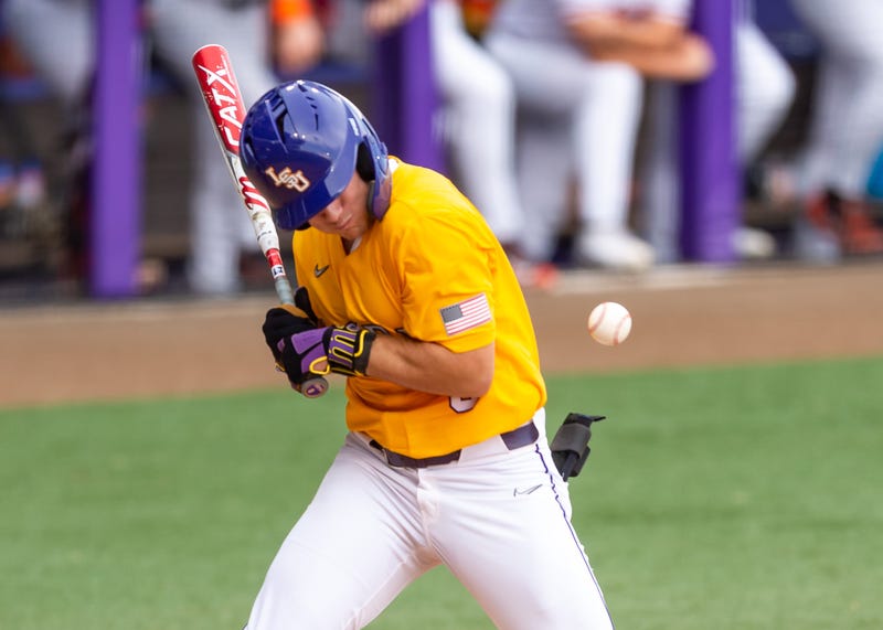 Gavin Dugas 8 hit by the pitch as The LSU Tigers take on Oregon State in the Final round of the 2023 NCAA Div 1 Regional Baseball Championship at Alex Box Stadium in Baton Rouge, LA.Monday, June 5, 2023.