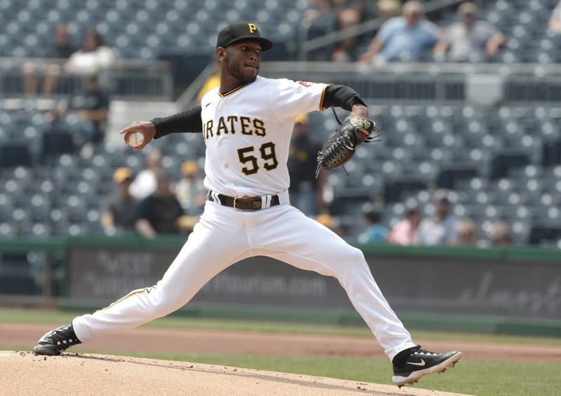 Pittsburgh Pirates starting pitcher Roansy Contreras (59) delivers a pitch against the Oakland Athletics