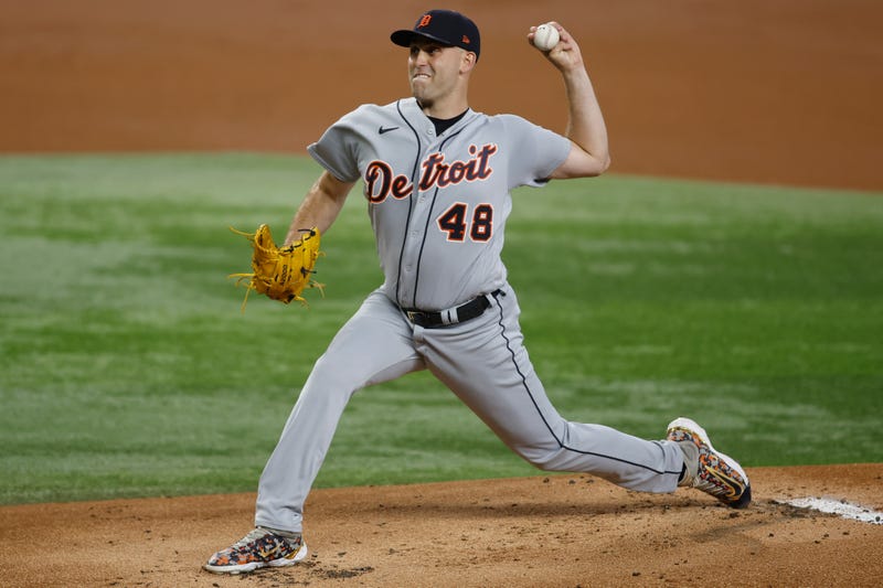 Jun 26, 2023; Arlington, Texas, USA; Detroit Tigers starting pitcher Matthew Boyd (48) pitches in the first inning against the Texas Rangers at Globe Life Field.