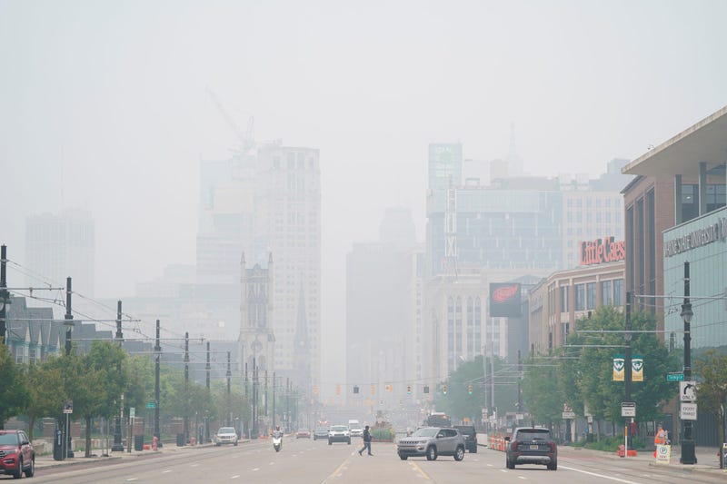 Thick haze over Woodward Avenue in Downtown Detroit on Tuesday, June 27.
