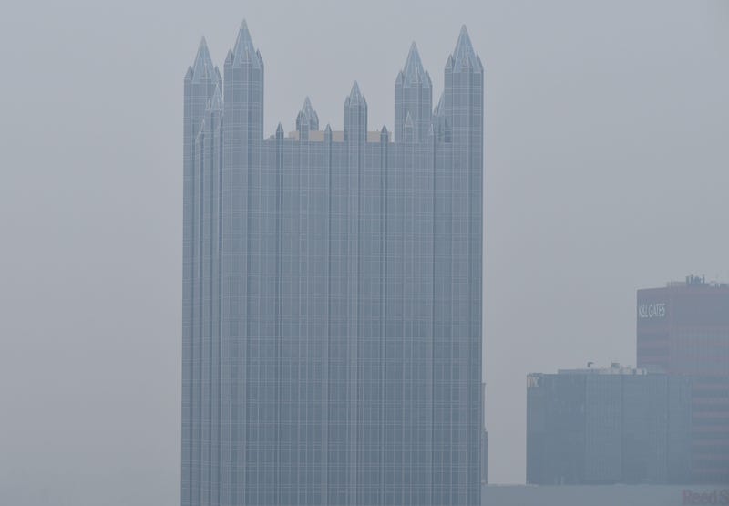  haze blankets the City of Pittsburgh and PPG Place 