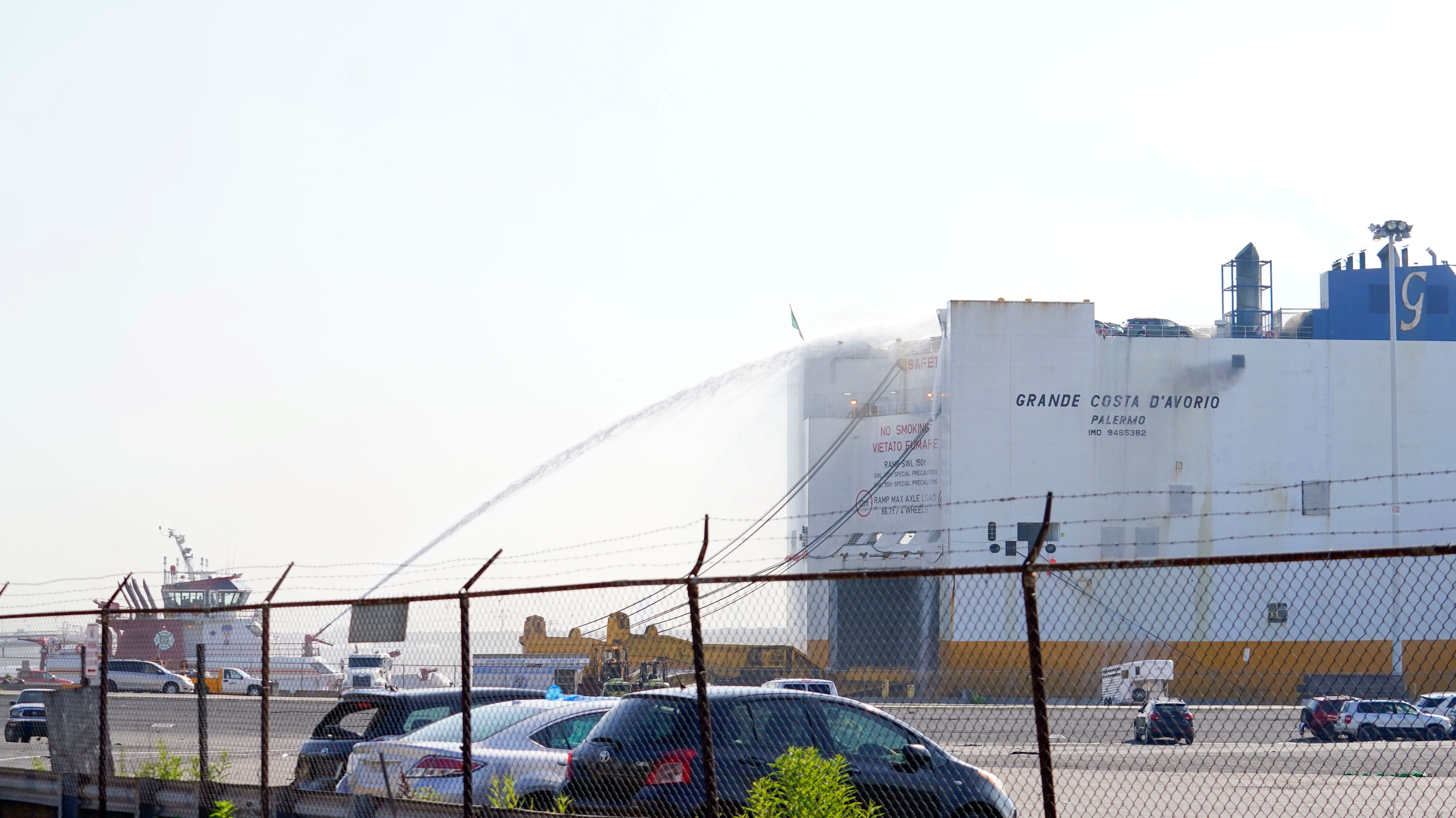 2 firefighters killed in fire on cargo ship carrying 5,000 cars at Port Newark
