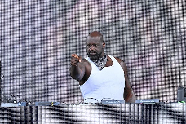 Shaquille O'Neal, AKA DJ Diesel, performs before the game between the San Diego Legion and the New England Free Jacks at Seat Geek Stadium