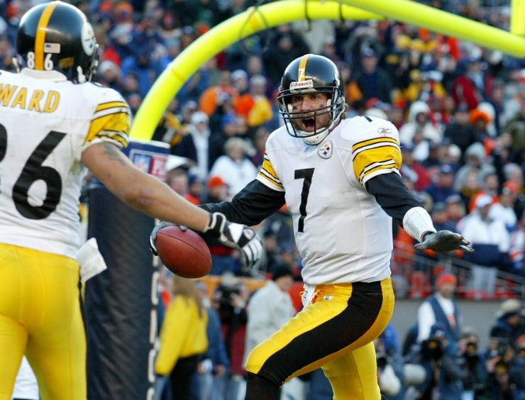 Ben Roethlisberger celebrating TD v Denver