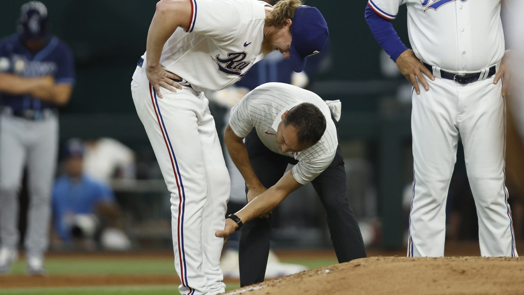 Rangers SP Jon Gray exits early vs. Rays after being hit by comebacker
