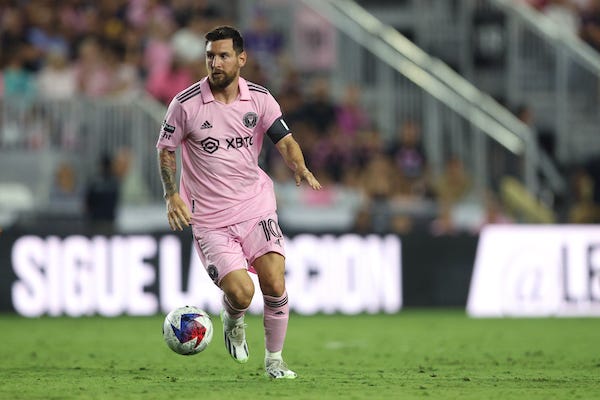 Inter Miami CF forward Lionel Messi (10) controls the ball during the second half against Orlando City SC at DRV PNK Stadium