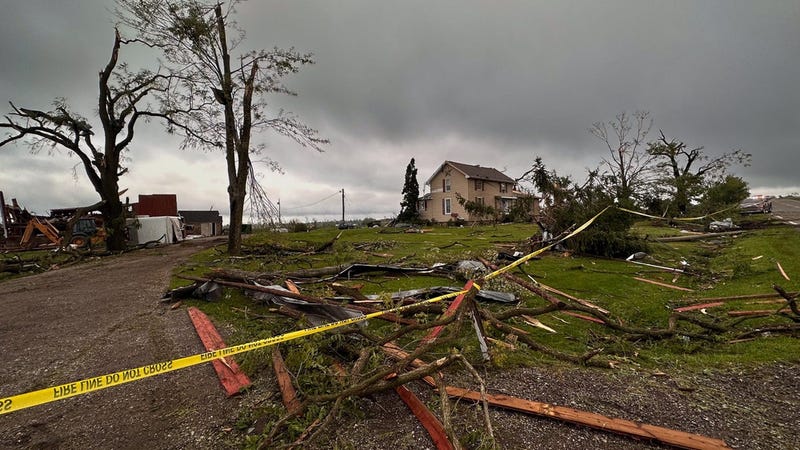 Debris and damage seen at the Dietz Farm on Dietz Road near Williamston