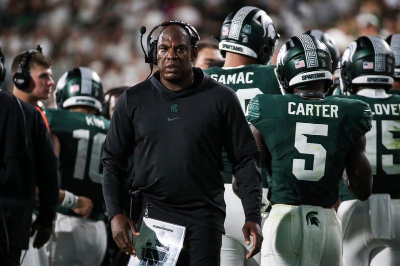 Michigan State head coach Mel Tucker looks on after a touchdown against Central Michigan during the second half at Spartan Stadium in East Lansing on Friday, Sept. 1, 2023.