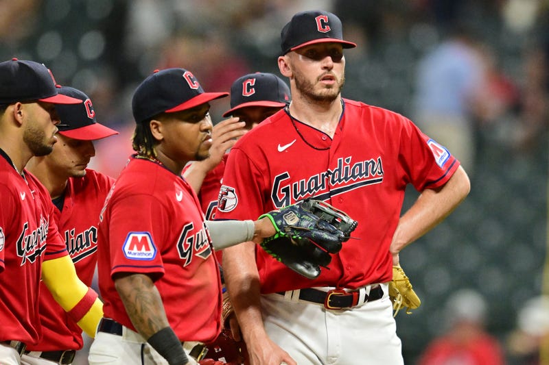 Sep 5, 2023; Cleveland, Ohio, USA; Cleveland Guardians relief pitcher Trevor Stephan (37) waits to be relieved during the eighth inning against the Minnesota Twins at Progressive Field.
