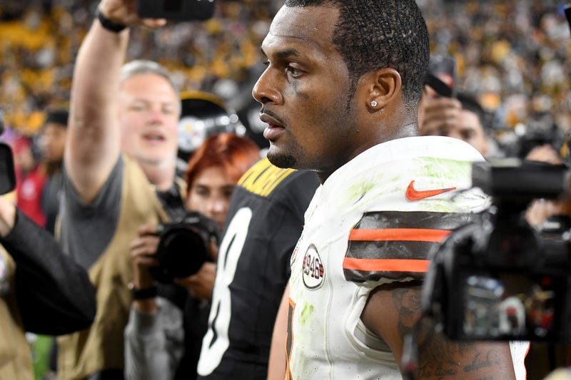 Sep 18, 2023; Pittsburgh, Pennsylvania, USA; Cleveland Browns quarterback Deshaun Watson (4) leaves the field after losing to the Pittsburgh Steelers 26-22 at Acrisure Stadium