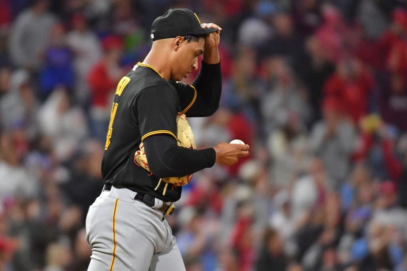  Pittsburgh Pirates starting pitcher Johan Oviedo (24) reacts 