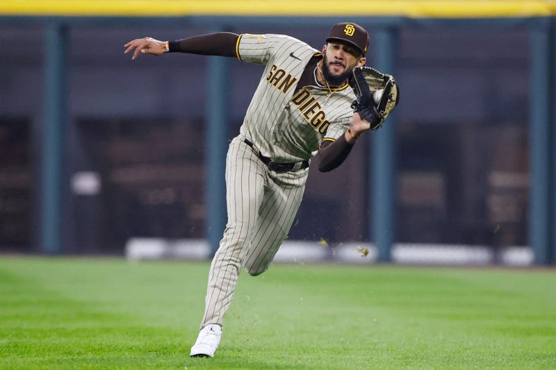 San Diego Padres right fielder Fernando Tatis Jr. (23) catches a pop up ball hit by Chicago White Sox shortstop Tim Anderson during the ninth inning at Guaranteed Rate Field