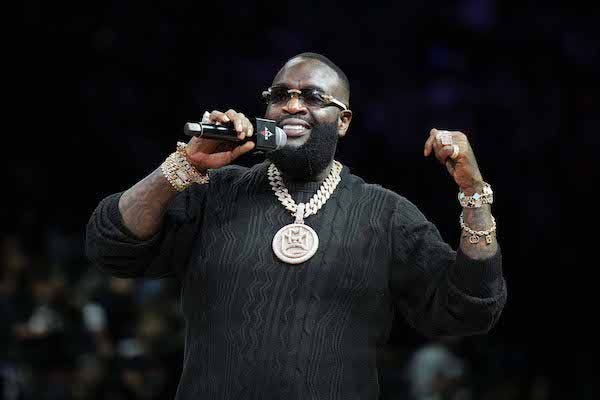 Recording artist and rapper Rick Ross performs during game one of the 2023 WNBA Semifinals between the Dallas Wings and the Las Vegas Aces at Michelob Ultra Arena