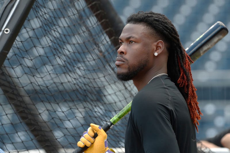 Sep 30, 2023; Pittsburgh, Pennsylvania, USA; Pittsburgh Pirates shortstop Oneil Cruz (15) at the batting cage before the game against the Miami Marlins at PNC Park.