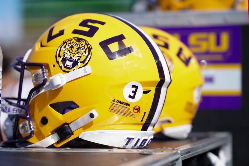 A general view of a LSU Tigers helmet against the Missouri Tigers