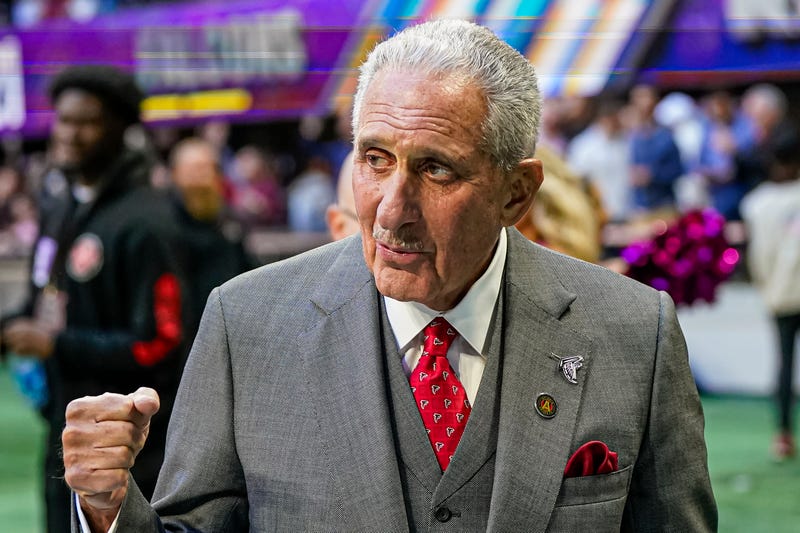 Oct 8, 2023; Atlanta, Georgia, USA; Atlanta Falcons team owner Arthur Blank reacts after the Falcons defeated the Houston Texans with a field goal on the last play of the second half at Mercedes-Benz Stadium. Mandatory Credit: Dale Zanine-USA TODAY Sports
