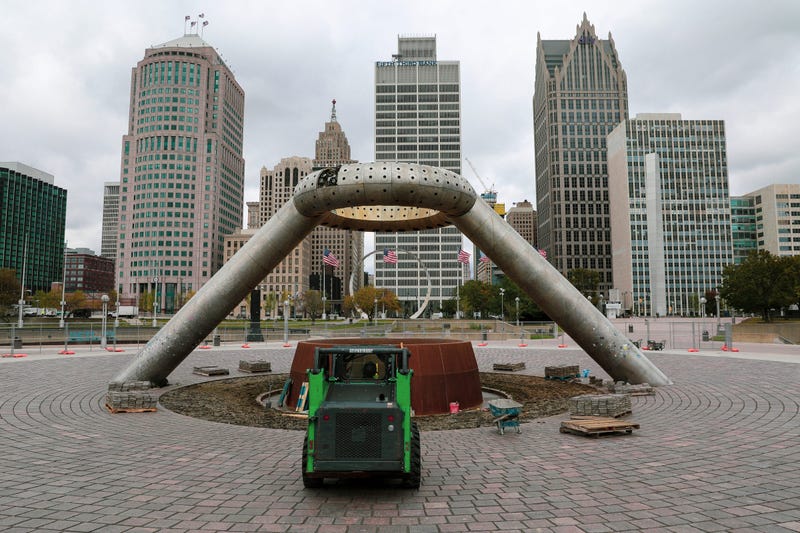 Dodge Fountain under reconstruction at Detroit's Hart Plaza