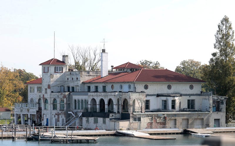 Detroit's Belle Isle Boat House on Belle Isle seen from the MacArthur Bridge in Detroit on Wednesday, October 18, 2023. The boat house that has been in disrepair for years needs restoration costing $54 million architects estimate.