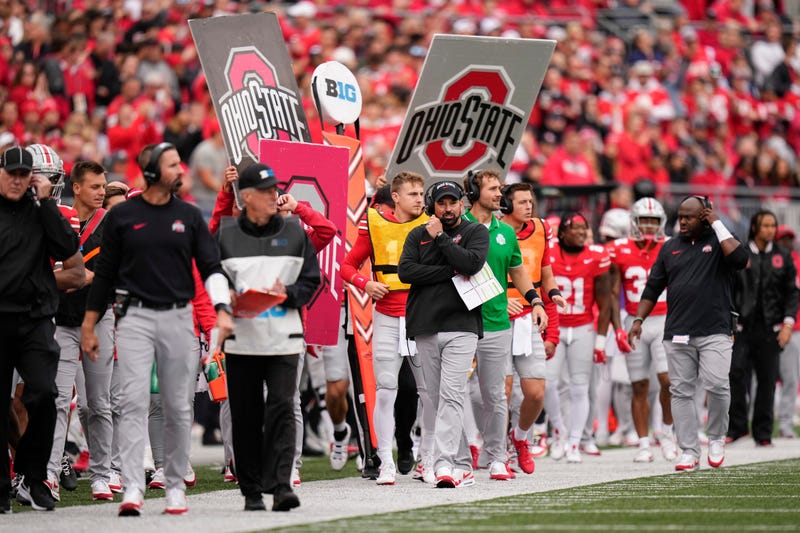 Ohio State coach Ryan Day walks the sideline during Saturday's game against Penn State.