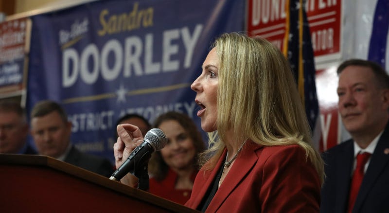 Sandra Doorley thanks her supporters following her re-election as Monroe County District Attorney, Nov. 7, 2023.