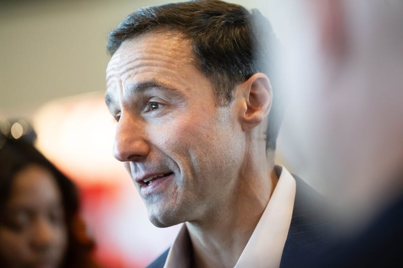Cleveland Guardians president of baseball operations Chris Antonetti talks to the media during an introductory press conference for new manager Stephen Vogt at Progressive Field.