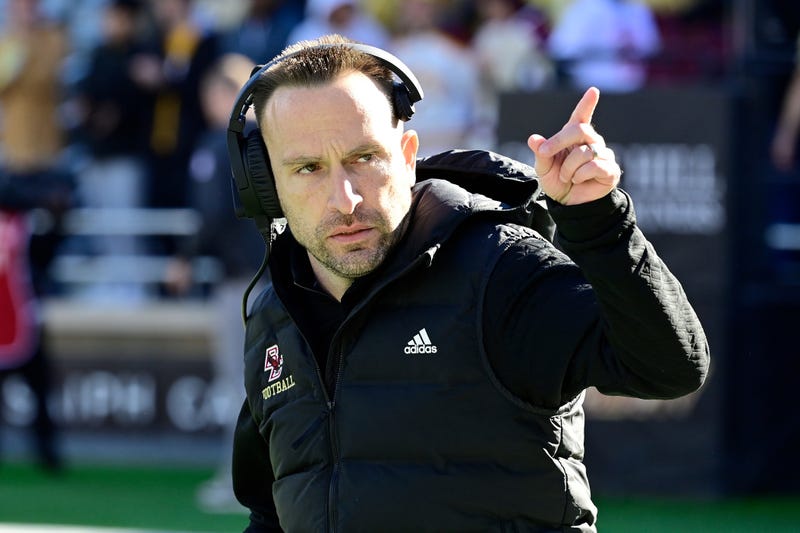 Nov 11, 2023; Chestnut Hill, Massachusetts, USA; Boston College Eagles head coach Jeff Hafley acknowledges the fans during the first half against the Virginia Tech Hokies at Alumni Stadium.