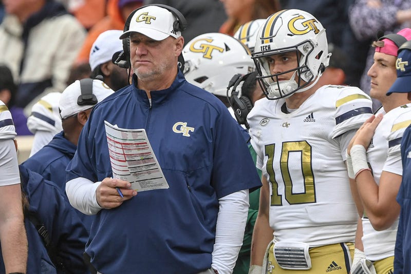 Georgia Tech Yellow Jackets head coach Brent Key and quarterback Haynes King