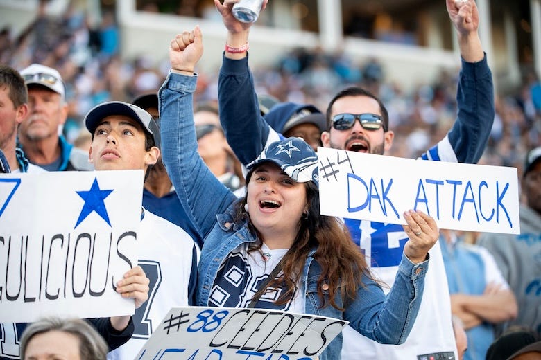 Dallas Cowboys fans in the third quarter at Bank of America Stadium