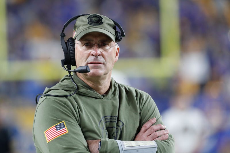 Pittsburgh Panthers head coach Pat Narduzzi on the sidelines against the Boston College Eagles at Acrisure Stadium.
