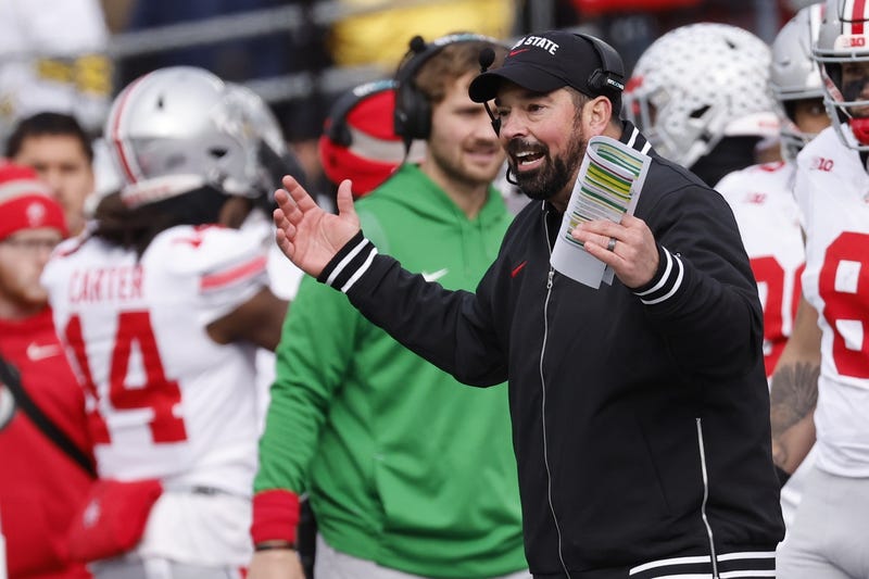 Ohio State Buckeyes head coach Ryan Day reacts in the first half against the Michigan Wolverines at Michigan Stadium.