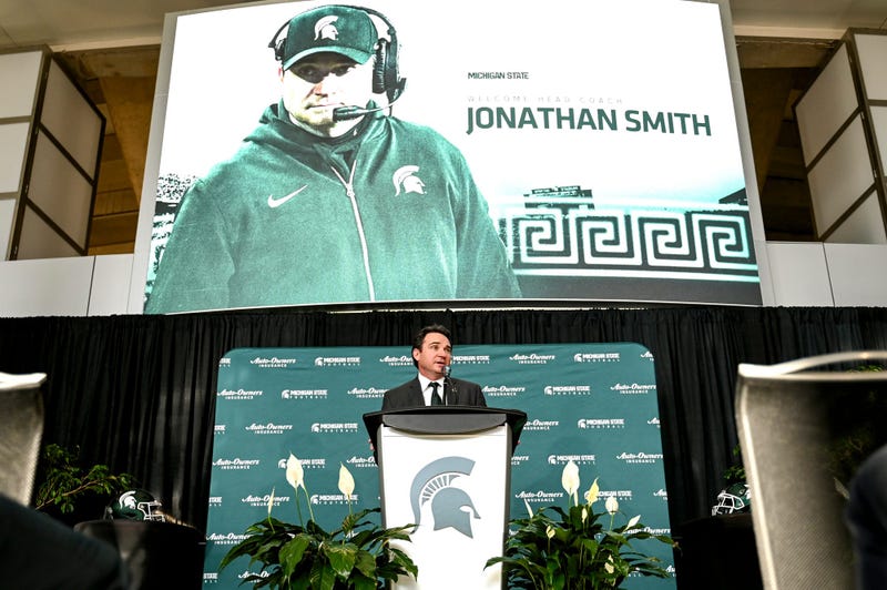 Michigan State Football coach Jonathan Smith at introductory press conference