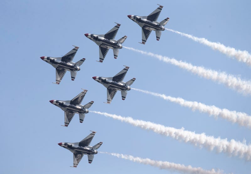 The USAF Thunderbirds perform at the Atlantic City Airshow on Aug. 16, 2023.