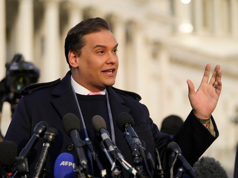Congressman George Santos (R-NY) holds a press conference on the House Triangle outside of the United States Capitol on Thursday, November 30, 2023.