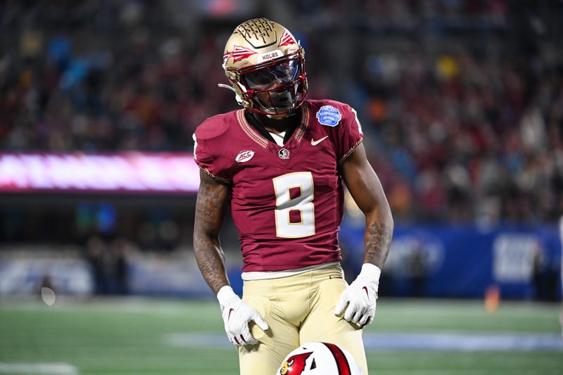 Dec 2, 2023; Charlotte, NC, USA; Florida State Seminoles defensive back Renardo Green (8) reacts after breaking up a pass in the third quarter against the Louisville Cardinals at Bank of America Stadium. 