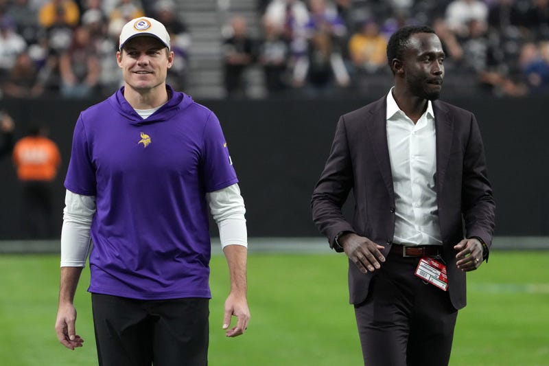 Minnesota Vikings coach Kevin O'Connell (left) and general manager Kwesi Adofo-Mensah both spoke Thursday addressing the end of the 2024 season and challenges they face heading into 2025.