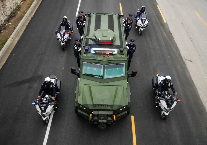 Fallen Austin police officer Jorge Pastore honored during a procession, funeral as they arrived at the Germania Insurance Amphitheater on Friday, Nov. 17, 2023. Pastore, 38, was killed by a gunman on Saturday, Nov. 11, 2023.