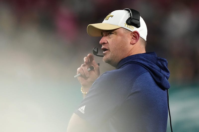 Dec 22, 2023; Tampa, FL, USA; Georgia Tech Yellow Jackets head coach Brent Key looks on during the second half of the Gasparilla Bowl against the UCF Knights at Raymond James Stadium. Mandatory Credit: Jasen Vinlove-USA TODAY Sports
