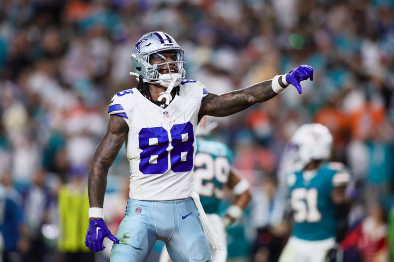 Dallas Cowboys wide receiver CeeDee Lamb (88) reacts toward Miami Dolphins fans during the fourth quarter at Hard Rock Stadium.